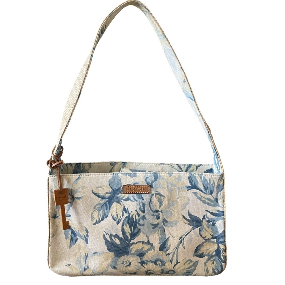 Vintage Fossil Blue and Ivory Floral Canvas Shoulder Bag - Picture 15 of 15